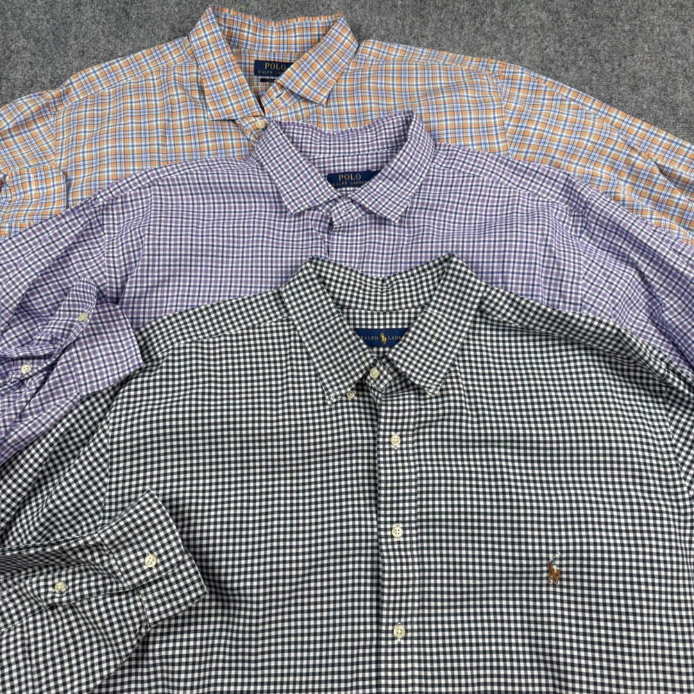 Polo Ralph Lauren Button Down Shirts Mens 3XB Lot of 3 Plaid Gingham Stretch Big